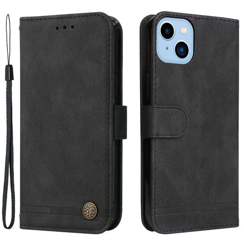 For iPhone 14 Plus Leather Wallet Cases Skin Touch Phone Cover Stand with Strap - Black - 1