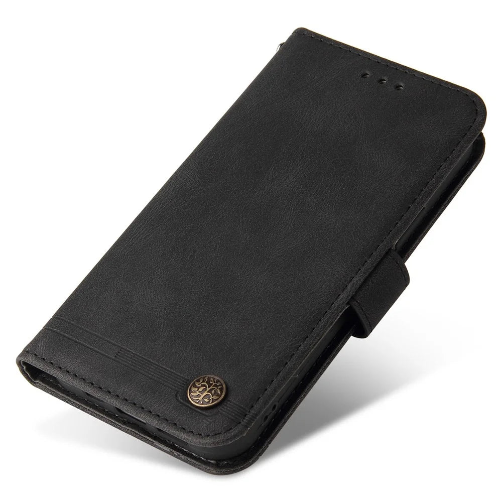For iPhone 14 Plus Leather Wallet Cases Skin Touch Phone Cover Stand with Strap - Black - 7