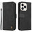 For iPhone 14 Pro Leather Wallet Cases Skin Touch Phone Cover Stand with Strap - Black - 1