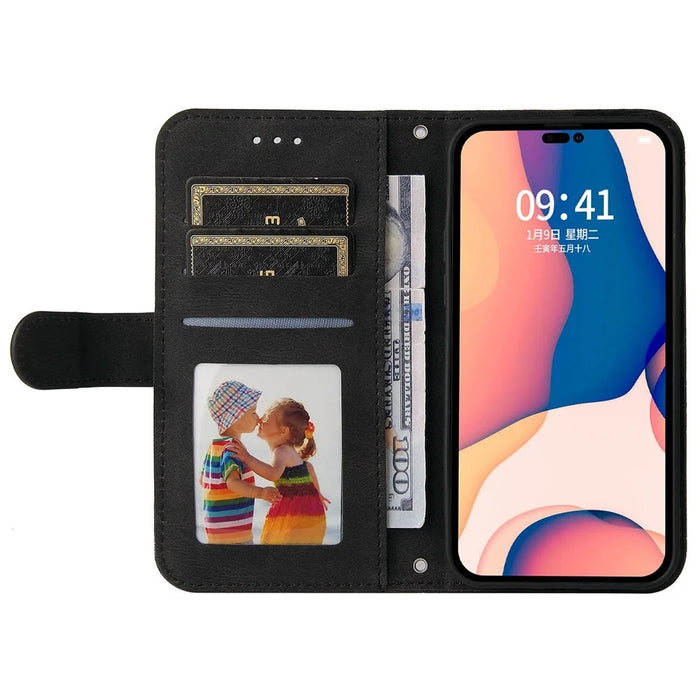 For iPhone 14 Pro Leather Wallet Cases Skin Touch Phone Cover Stand with Strap - Black - 2