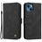 For iPhone 14 Leather Wallet Cases Skin Touch Phone Cover Stand with Strap - Black - 1