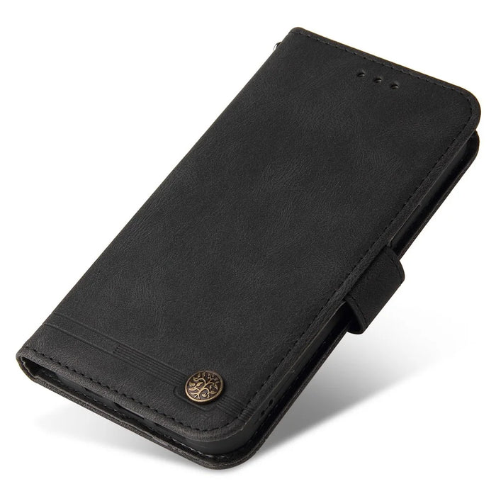 For iPhone 14 Leather Wallet Cases Skin Touch Phone Cover Stand with Strap - Black - 7