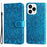 For iPhone 14 Pro Max 6.7 inch PU Leather Sunflower Imprinting Protective Case Flip Stand Wallet Mobile Phone Cover with Strap - Blue - 1