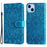 For iPhone 14 Plus Sunflower Imprinting Magnetic Clasp Case PU Leather Phone Stand Wallet Protective Cover with Strap - Blue - 1