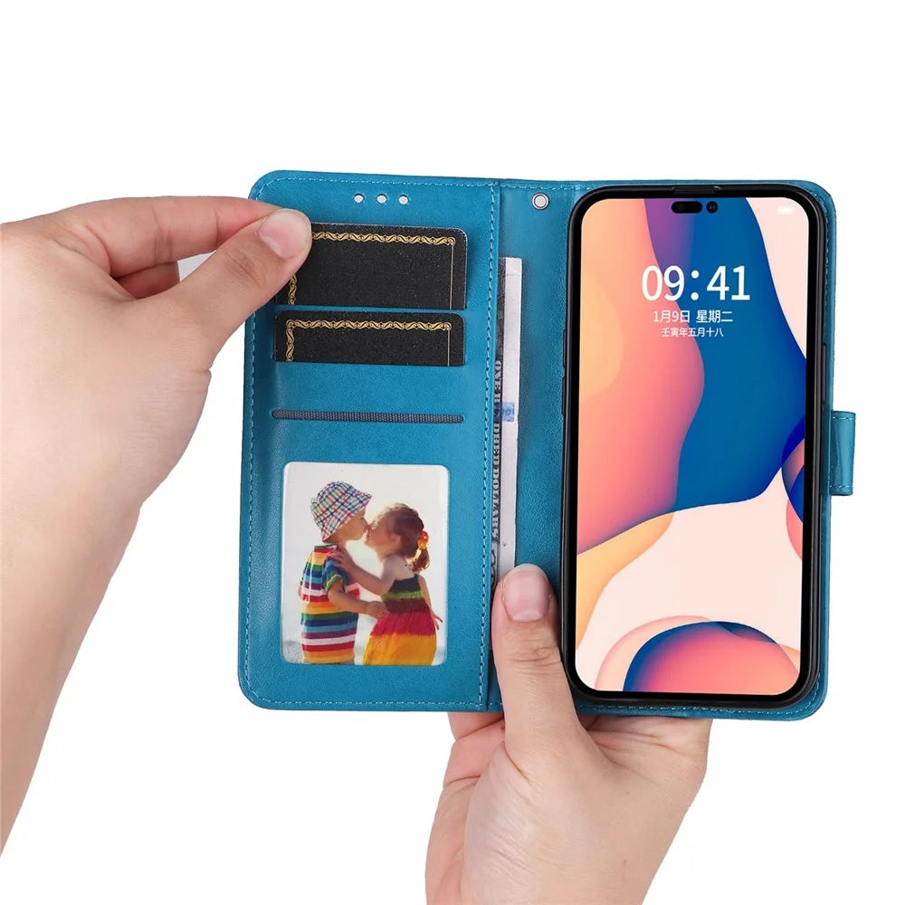 For iPhone 14 Pro 6.1 inch Sunflower Imprinting PU Leather Phone Drop-proof Case Flip Stand Wallet Cover with Strap - Blue - 7