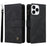 For iPhone 14 Pro Max 6.7 inch Tree Pattern Hardware Stripes Imprinted Skin-touch Wallet Stand Leather Cover Zipper Pocket Protective Case - Black - 1