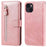 For iPhone 14 6.1 inch Folio Flip Phone Case Outer Zipper Pocket PU Leather Stand Wallet Cover - Rose Gold - 1