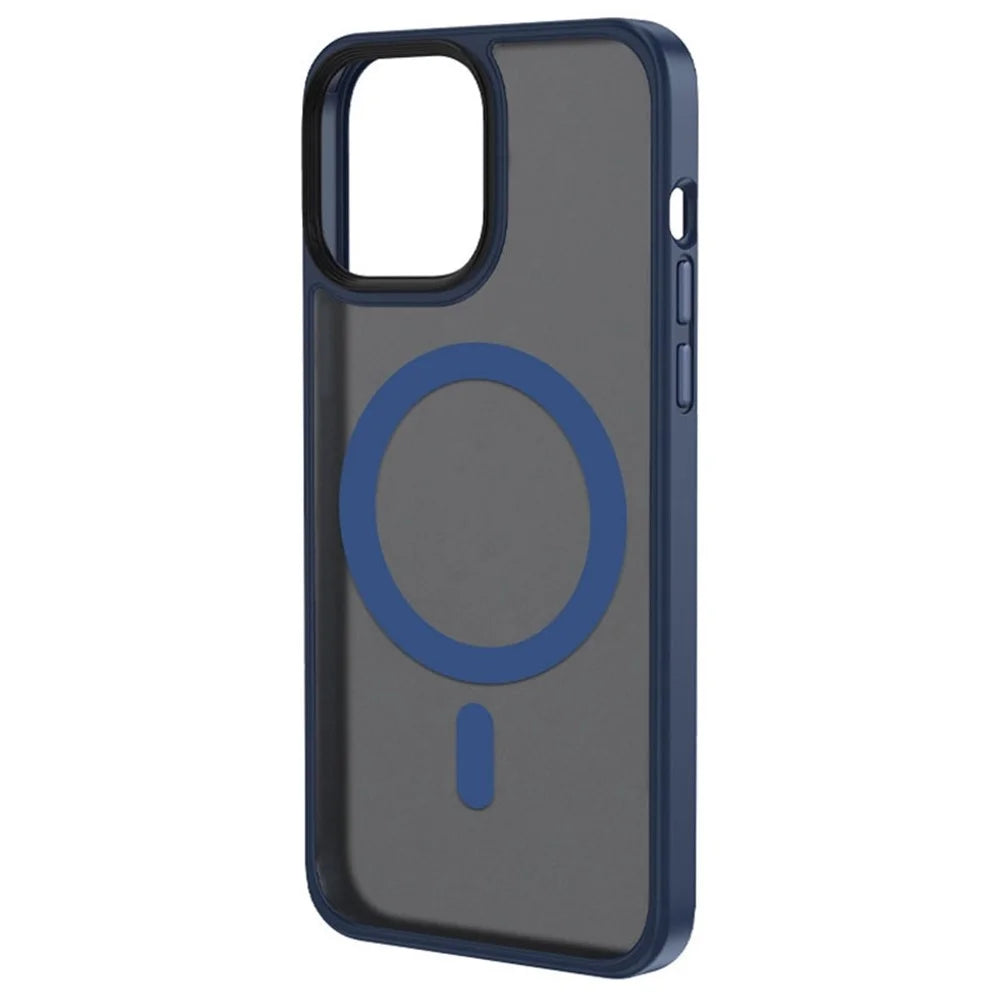 For iPhone 14 6.1 inch Magsafe Charging Matte Phone Cover TPU Bumper + Hard PC Hybrid Case - Blue - 1