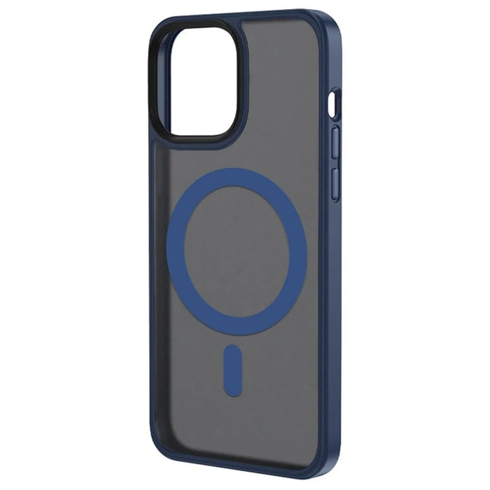For iPhone 14 6.1 inch Magsafe Charging Matte Phone Cover TPU Bumper + Hard PC Hybrid Case - Blue - 1