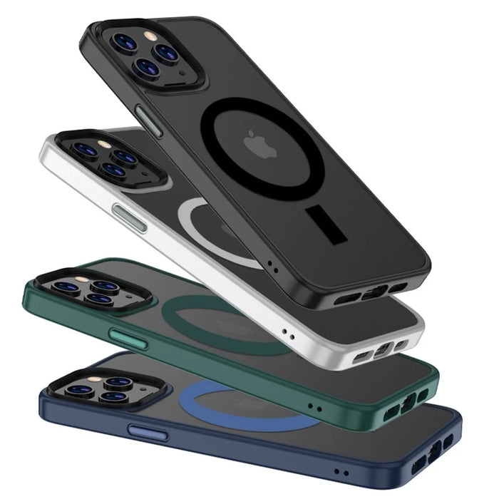 For iPhone 14 6.1 inch Magsafe Charging Matte Phone Cover TPU Bumper + Hard PC Hybrid Case - Blue - 7