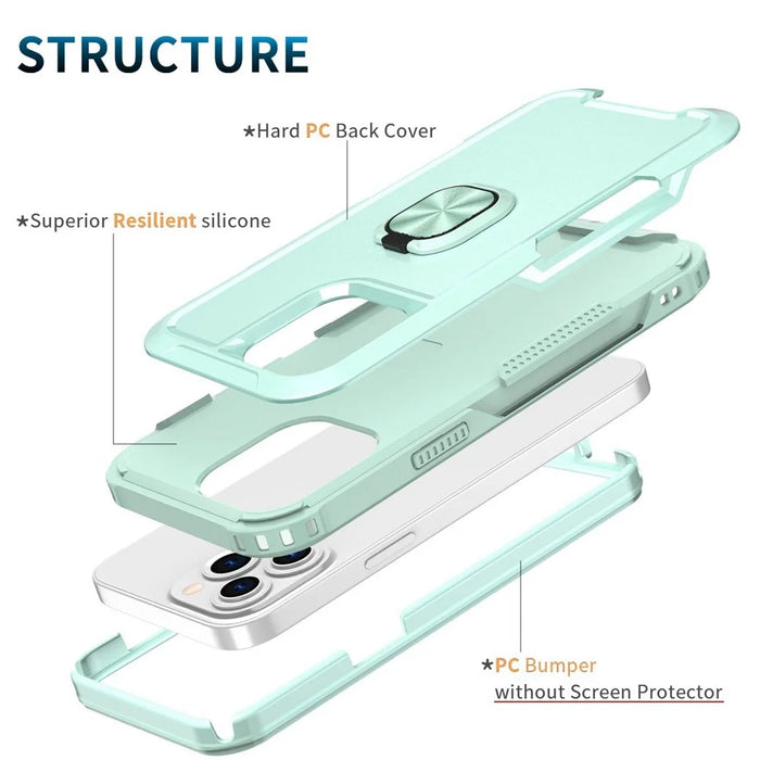For iPhone 13 Pro 6.1 inch 3-in-1 Drop-proof Phone Case Kickstand Well-protected Hybrid Cellphone Back Cover - Green - 4