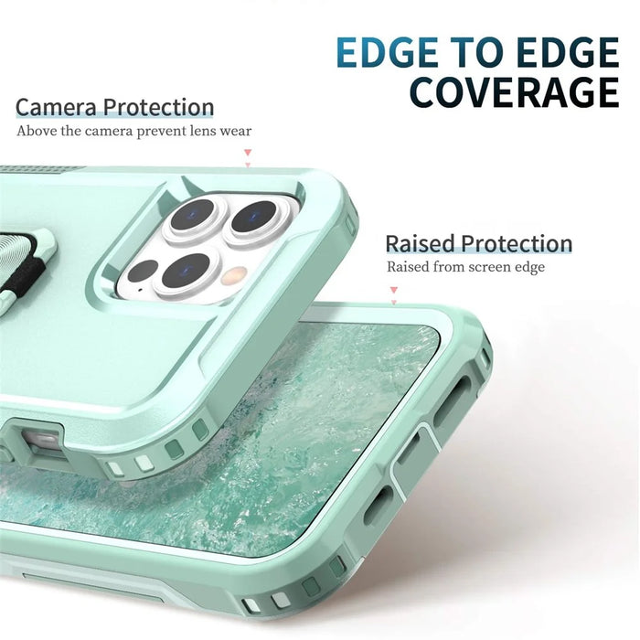 For iPhone 13 Pro 6.1 inch 3-in-1 Drop-proof Phone Case Kickstand Well-protected Hybrid Cellphone Back Cover - Green - 5