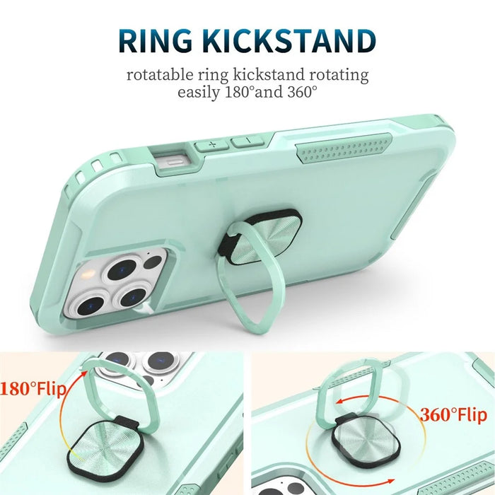 For iPhone 13 Pro 6.1 inch 3-in-1 Drop-proof Phone Case Kickstand Well-protected Hybrid Cellphone Back Cover - Green - 6