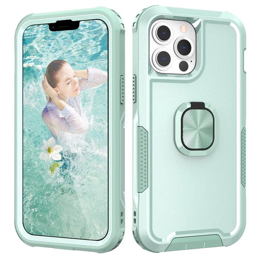 For iPhone 13 Pro Max 6.7 inch 3-in-1 Phone Case Kickstand Well-protected Hybrid Cellphone Back Cover - Green - 1