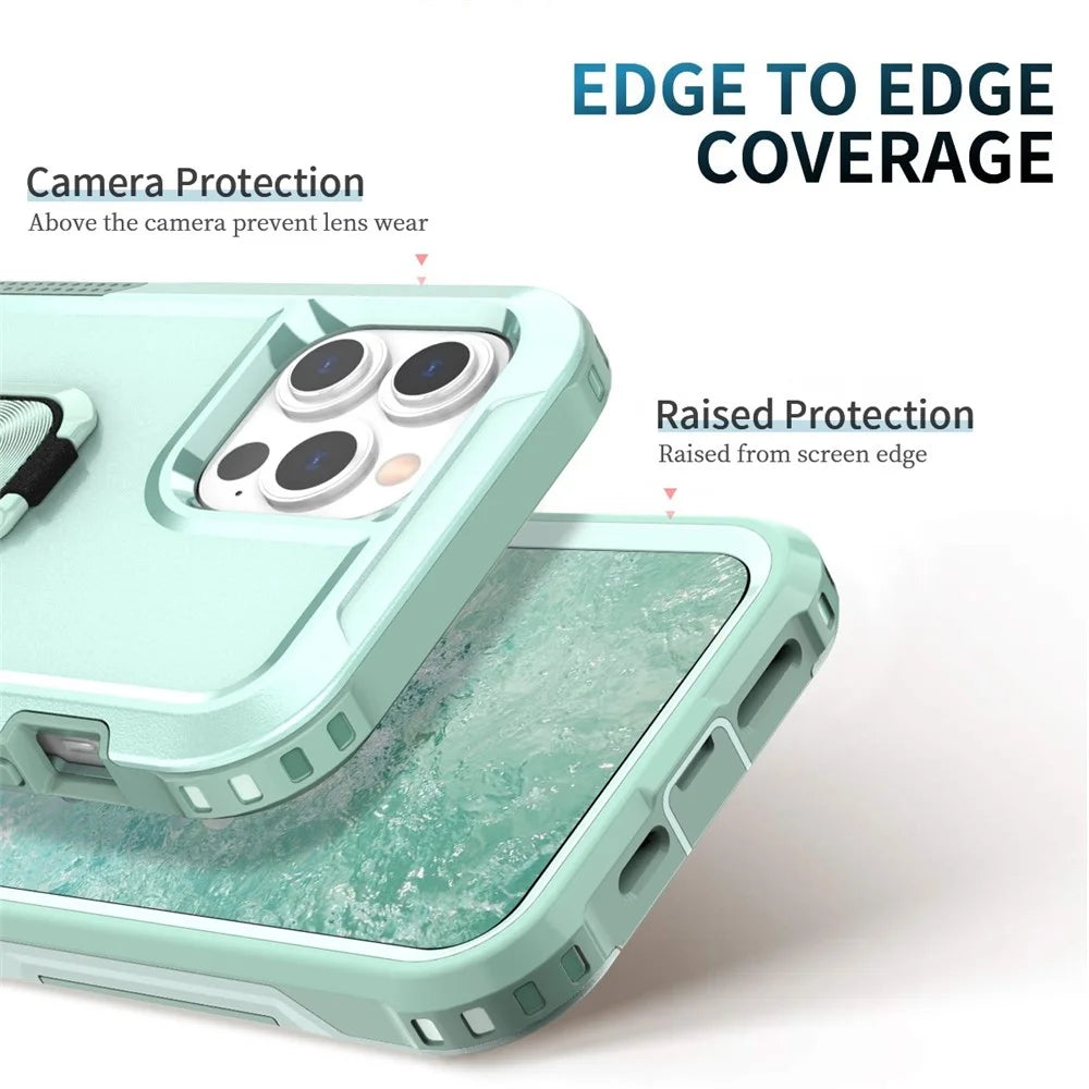 For iPhone 13 Pro Max 6.7 inch 3-in-1 Phone Case Kickstand Well-protected Hybrid Cellphone Back Cover - Green - 5