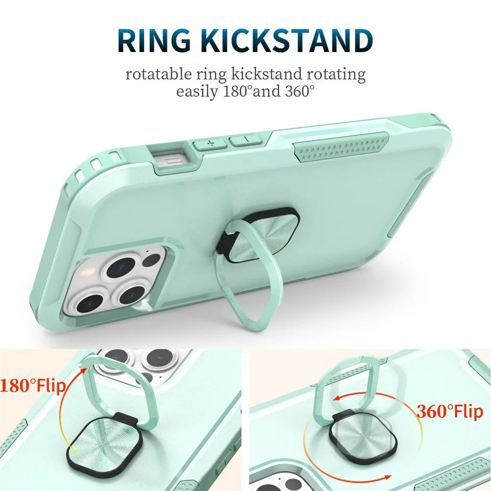 For iPhone 13 Pro Max 6.7 inch 3-in-1 Phone Case Kickstand Well-protected Hybrid Cellphone Back Cover - Green - 6