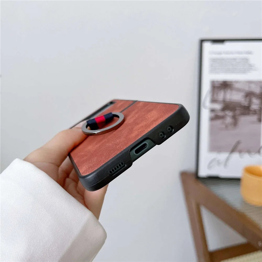 For Samsung Galaxy Z Flip4 5G Metal Finger Ring Phone Case Anti-scratch PU Leather Coated PC Back Cover - Green - 5