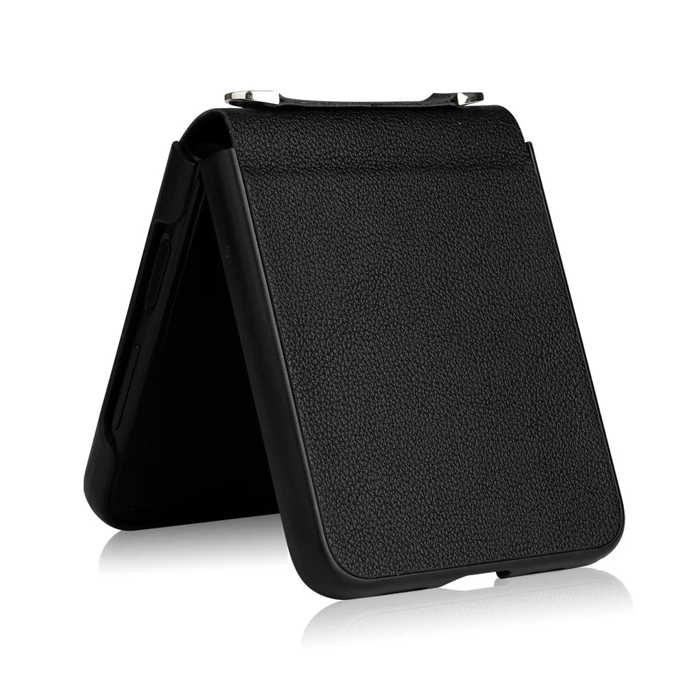 For Samsung Galaxy Z Flip4 5G Textured Leather Coated PC Cover Drop-proof Phone Case with Long Lanyard - Black - 4