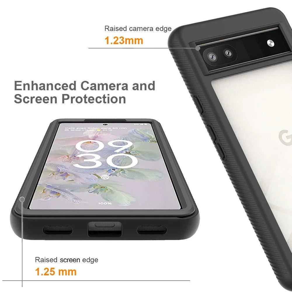 For Google Pixel 6a 3-in-1 Anti-drop Phone Case Hard PC + Soft TPU Hybrid Back Cover with PET Screen Protector - Black - 3
