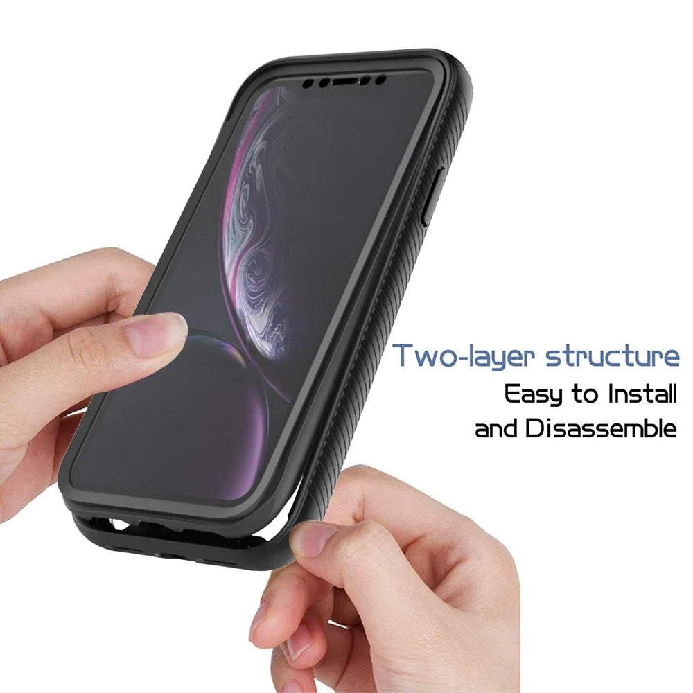 For iPhone XR 6.1 inch 3-in-1 Anti-scratch Phone Case Hard PC + Soft TPU Drop-proof Mobile Phone Hybrid Cover with PET Screen Protector - Black - 2