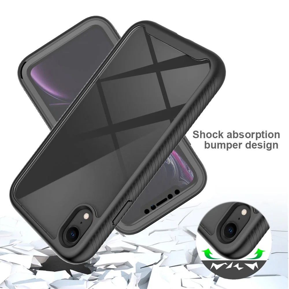 For iPhone XR 6.1 inch 3-in-1 Anti-scratch Phone Case Hard PC + Soft TPU Drop-proof Mobile Phone Hybrid Cover with PET Screen Protector - Black - 4
