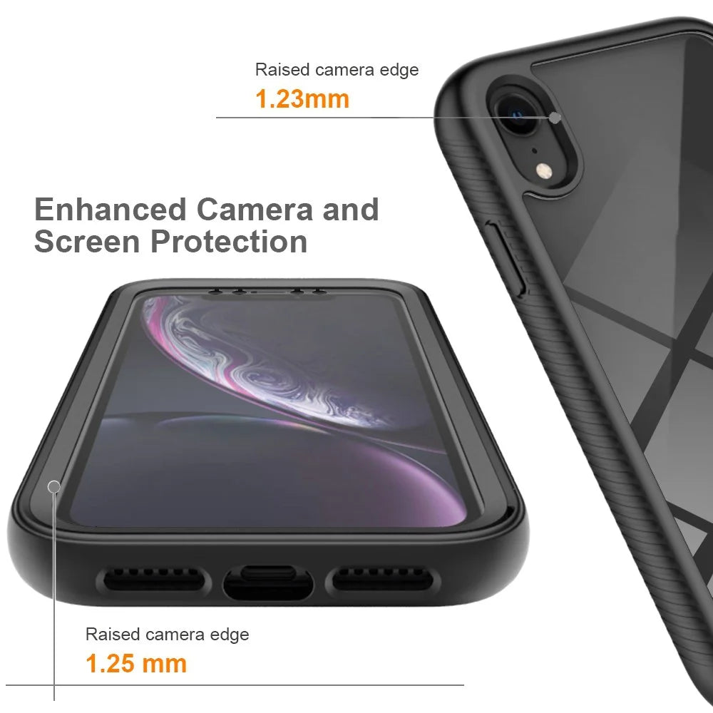 For iPhone XR 6.1 inch 3-in-1 Anti-scratch Phone Case Hard PC + Soft TPU Drop-proof Mobile Phone Hybrid Cover with PET Screen Protector - Black - 5