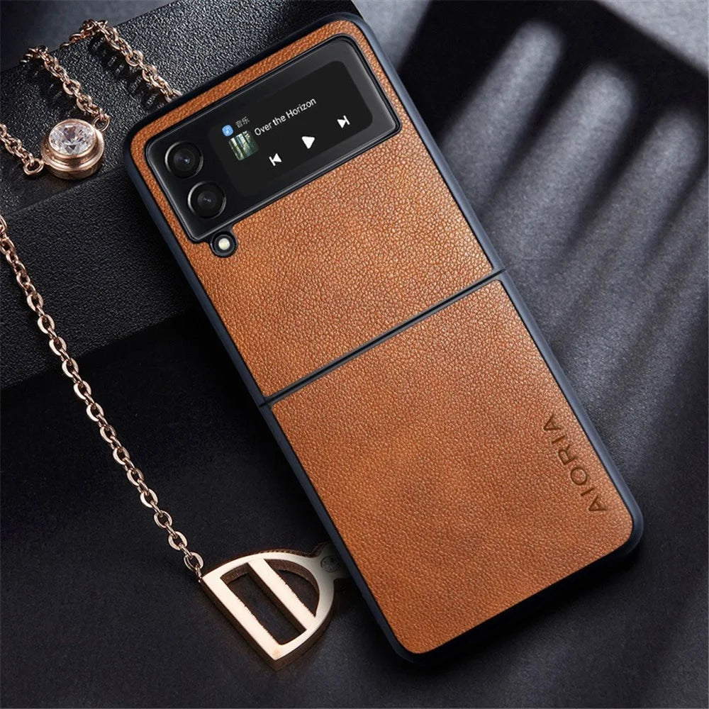 AIORIA For Samsung Galaxy Z Flip4 5G Textured PU Leather Coated PC+TPU Phone Case Anti-scratch Protective Cover - Brown - 2