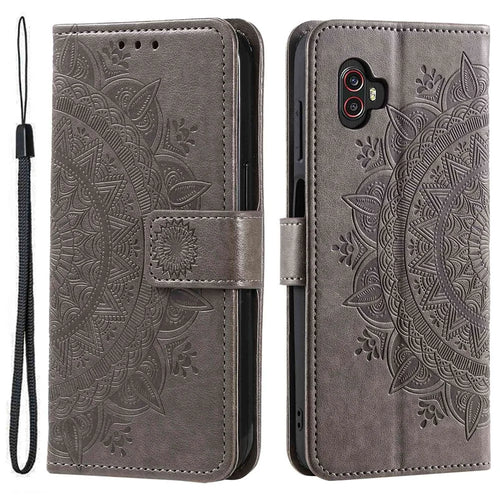 For Samsung Galaxy Xcover6 Pro 5G Mandala Flower Pattern Imprinted Full Protection Wallet Case PU Leather Phone Stand Cover - Grey - 1