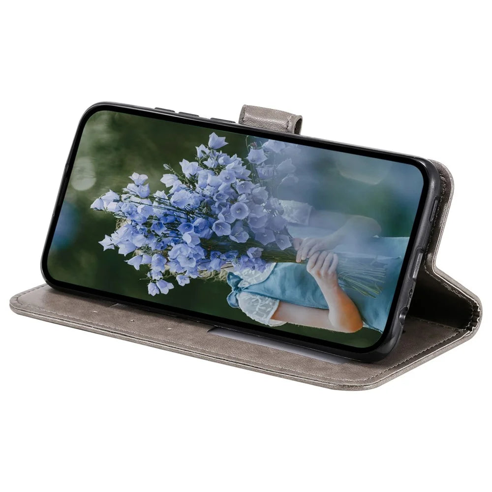 For Samsung Galaxy Xcover6 Pro 5G Mandala Flower Pattern Imprinted Full Protection Wallet Case PU Leather Phone Stand Cover - Grey - 3