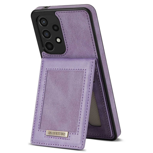 N.BEKUS For Samsung Galaxy A53 5G Anti-fall Phone Case Kickstand RFID Blocking Vertical Card Holder PU Leather+TPU Protective Phone Cover - Purple - 1