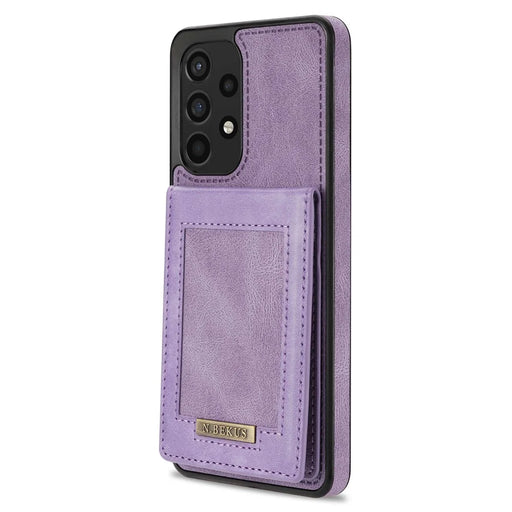 N.BEKUS For Samsung Galaxy A53 5G Anti-fall Phone Case Kickstand RFID Blocking Vertical Card Holder PU Leather+TPU Protective Phone Cover - Purple - 2