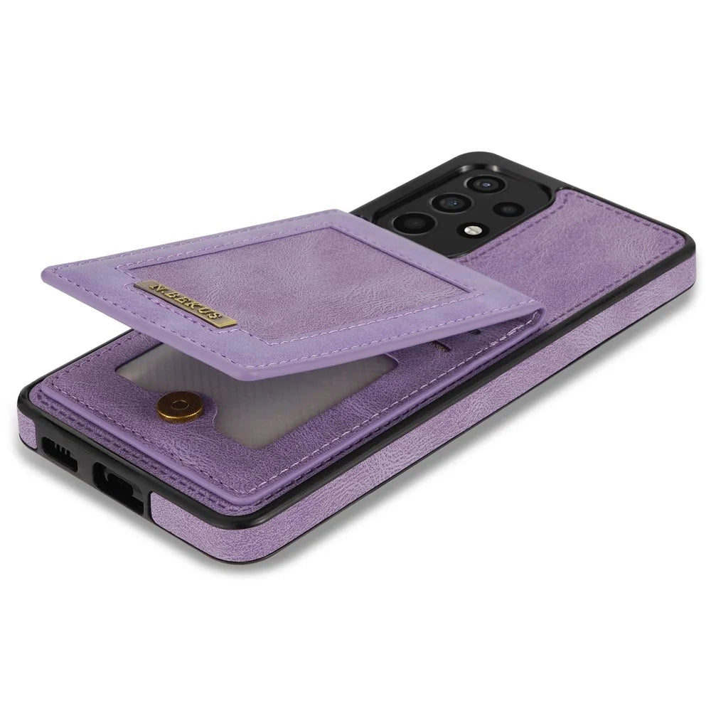 N.BEKUS For Samsung Galaxy A53 5G Anti-fall Phone Case Kickstand RFID Blocking Vertical Card Holder PU Leather+TPU Protective Phone Cover - Purple - 6