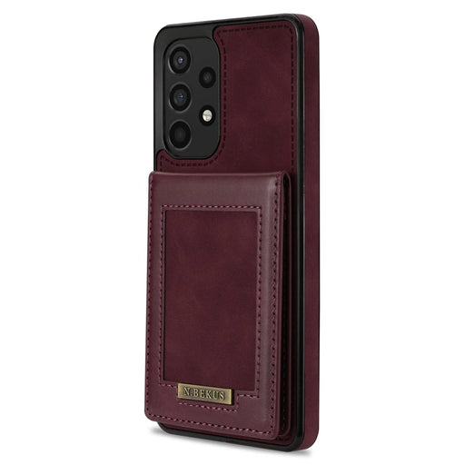 N.BEKUS For Samsung Galaxy A52 4G / 5G / A52s 5G Shockproof Phone Case Vertical Card Holder Kickstand PU Leather+TPU RFID Blocking Phone Cover - Wine Red - 2