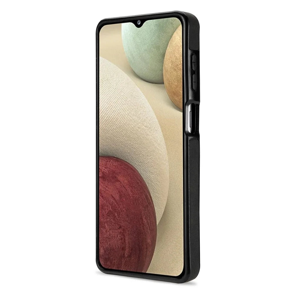 N.BEKUS For Samsung Galaxy A12 Drop-proof Phone Cover Shell Kickstand RFID Blocking Vertical Card Holder PU Leather+TPU Phone Back Case - Black - 3
