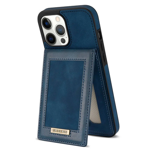 N.BEKUS Phone Case for iPhone 12 Pro Max 6.7 inch, RFID Blocking Vertical Card Holder Kickstand PU Leather+TPU Anti-scratch Phone Back Cover - Blue - 1