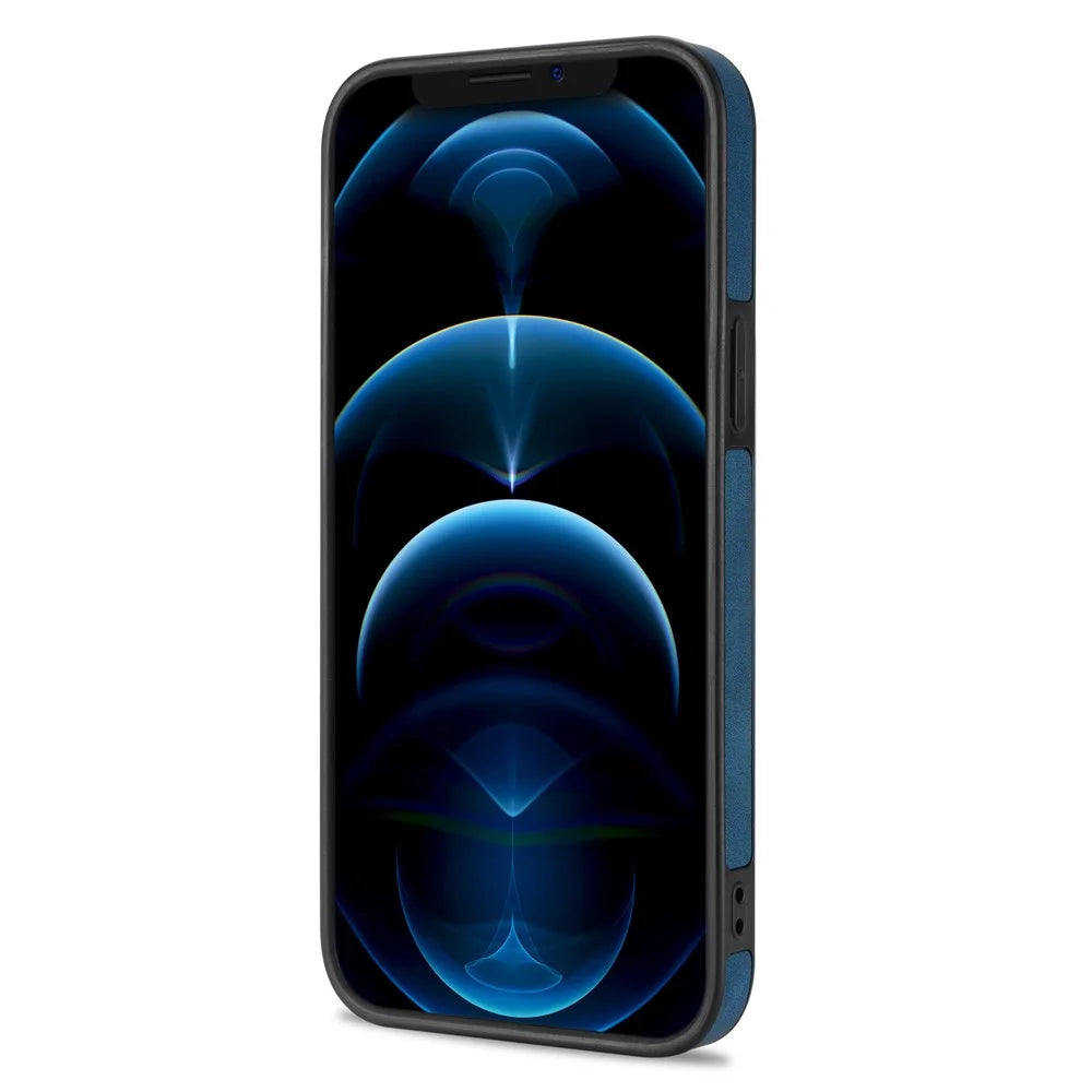 N.BEKUS Phone Case for iPhone 12 Pro Max 6.7 inch, RFID Blocking Vertical Card Holder Kickstand PU Leather+TPU Anti-scratch Phone Back Cover - Blue - 3