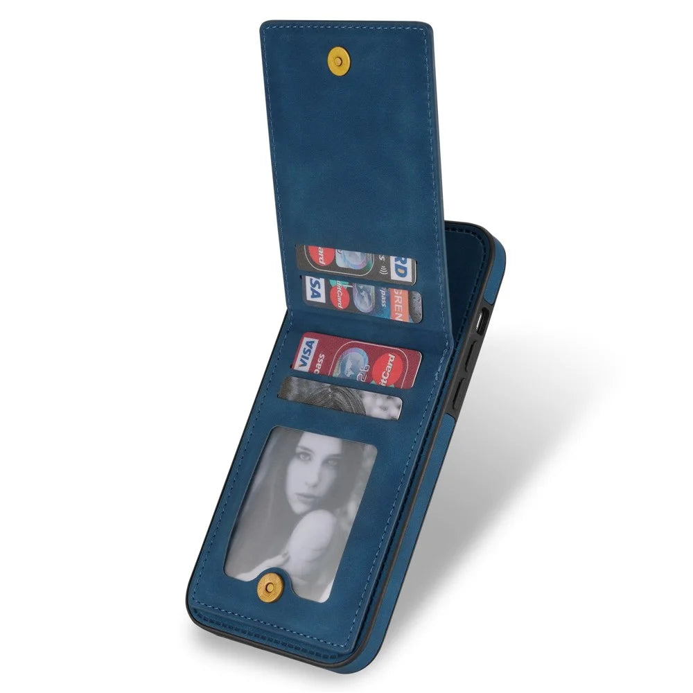 N.BEKUS Phone Case for iPhone 12 Pro Max 6.7 inch, RFID Blocking Vertical Card Holder Kickstand PU Leather+TPU Anti-scratch Phone Back Cover - Blue - 5