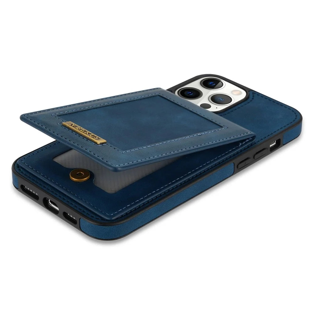 N.BEKUS Phone Case for iPhone 12 Pro Max 6.7 inch, RFID Blocking Vertical Card Holder Kickstand PU Leather+TPU Anti-scratch Phone Back Cover - Blue - 6