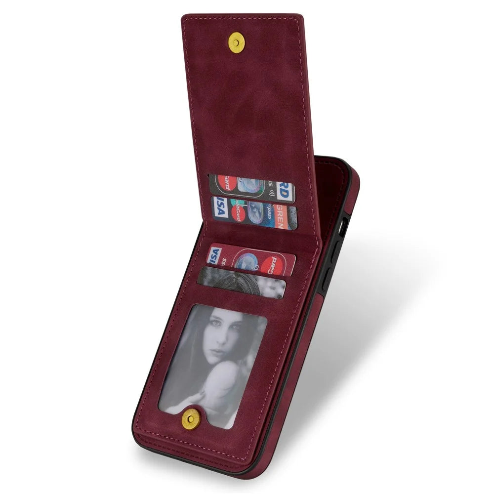 N.BEKUS RFID Blocking Phone Cover for iPhone 12 Pro / 12 6.1 inch, Vertical Card Holder Kickstand Design PU Leather+TPU Phone Case Shell - Wine Red - 2