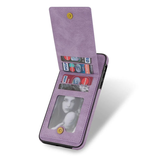 N.BEKUS For iPhone 8  /  7  /  SE (2020)  /  SE (2022) PU Leather+TPU Cell Phone Shell RFID Blocking Vertical Card Holder Kickstand Phone Case - Purple - 2