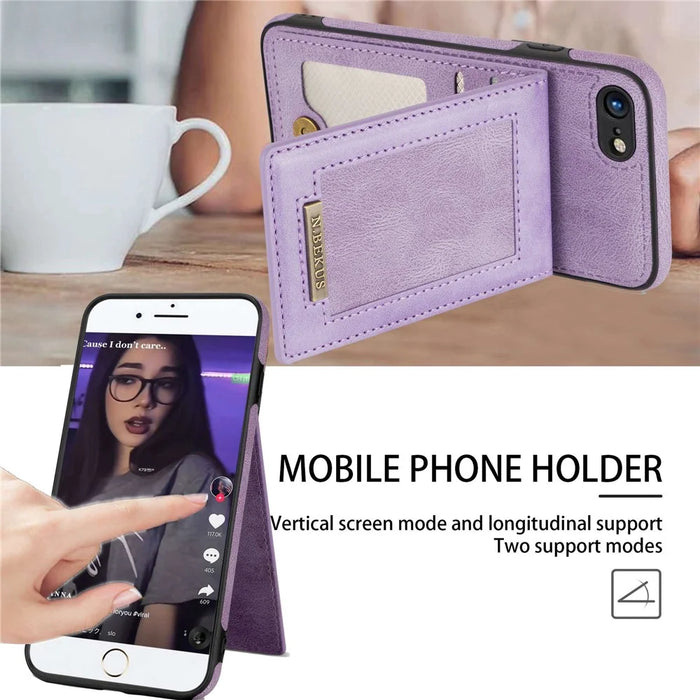 N.BEKUS For iPhone 8  /  7  /  SE (2020)  /  SE (2022) PU Leather+TPU Cell Phone Shell RFID Blocking Vertical Card Holder Kickstand Phone Case - Purple - 5