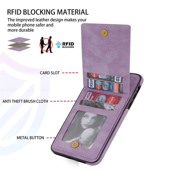 N.BEKUS For iPhone 8  /  7  /  SE (2020)  /  SE (2022) PU Leather+TPU Cell Phone Shell RFID Blocking Vertical Card Holder Kickstand Phone Case - Purple - 6