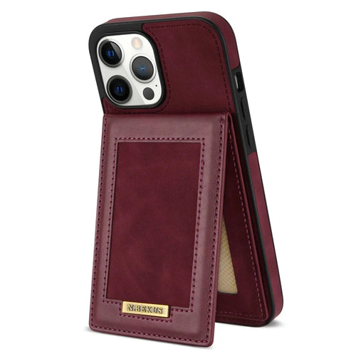 N.BEKUS RFID Blocking Phone Case for iPhone 13 Pro 6.1 inch, Vertical Card Holder Kickstand Design PU Leather and TPU Phone Cover - Wine Red - 1