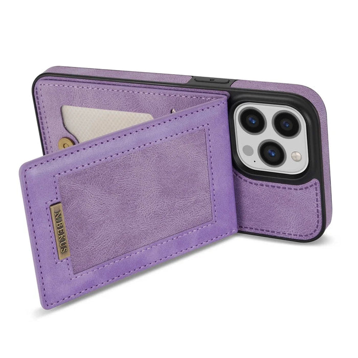 N.BEKUS For iPhone 14 Pro Max 6.7 inch Cell Phone Shell RFID Blocking Vertical Card Holder Kickstand PU Leather+TPU Phone Case - Purple - 3