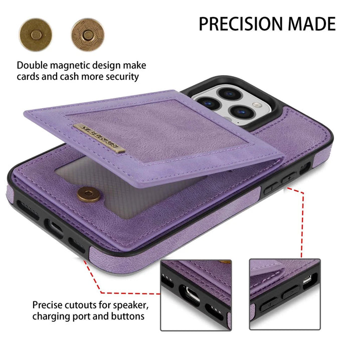 N.BEKUS For iPhone 14 Pro Max 6.7 inch Cell Phone Shell RFID Blocking Vertical Card Holder Kickstand PU Leather+TPU Phone Case - Purple - 4