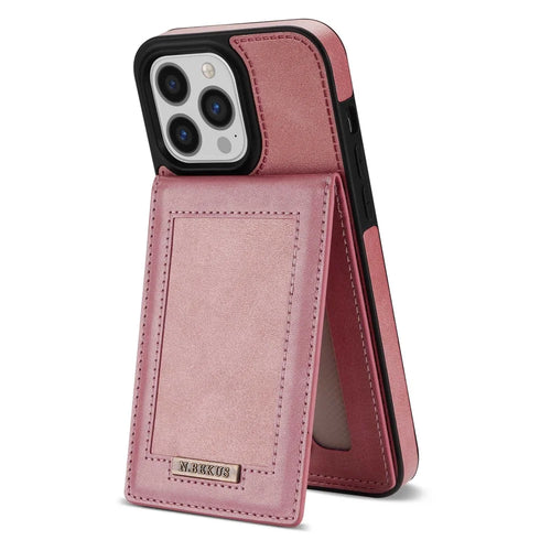 N.BEKUS Vertical Card Holder Kickstand Phone Cover for iPhone 14 Pro 6.1 inch, RFID Blocking PU Leather+TPU Phone Case - Rose Gold - 1