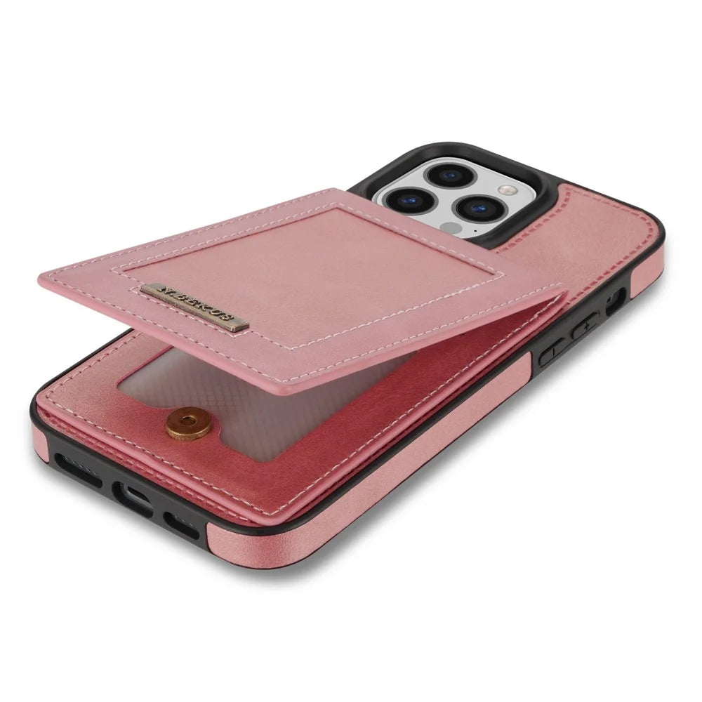 N.BEKUS Vertical Card Holder Kickstand Phone Cover for iPhone 14 Pro 6.1 inch, RFID Blocking PU Leather+TPU Phone Case - Rose Gold - 4