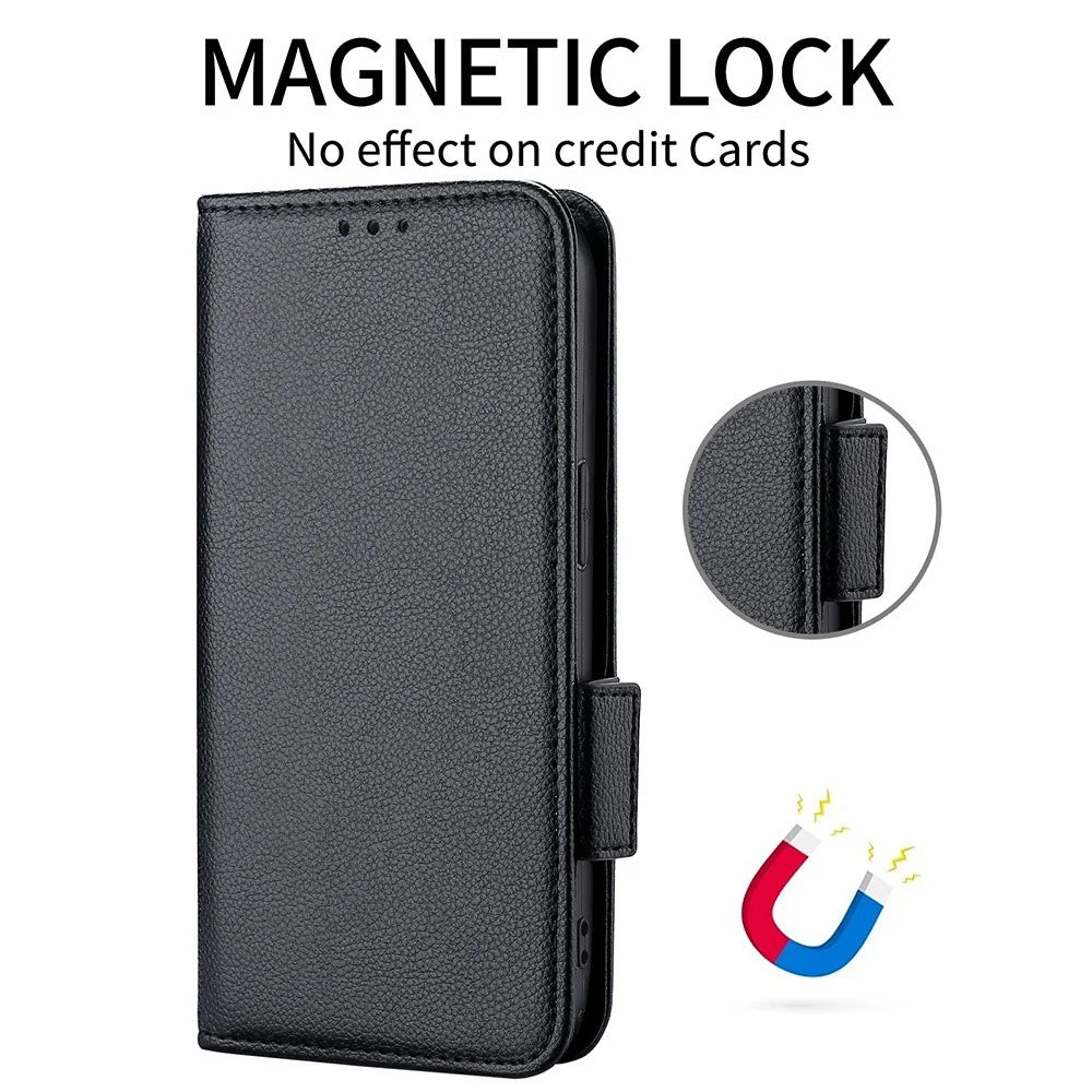 Litchi Texture Magnetic Clasp Phone Case for Asus Zenfone 10 5G / 9 5G PU Leather Foldable Stand Wallet Anti-drop Cover - Black - 4