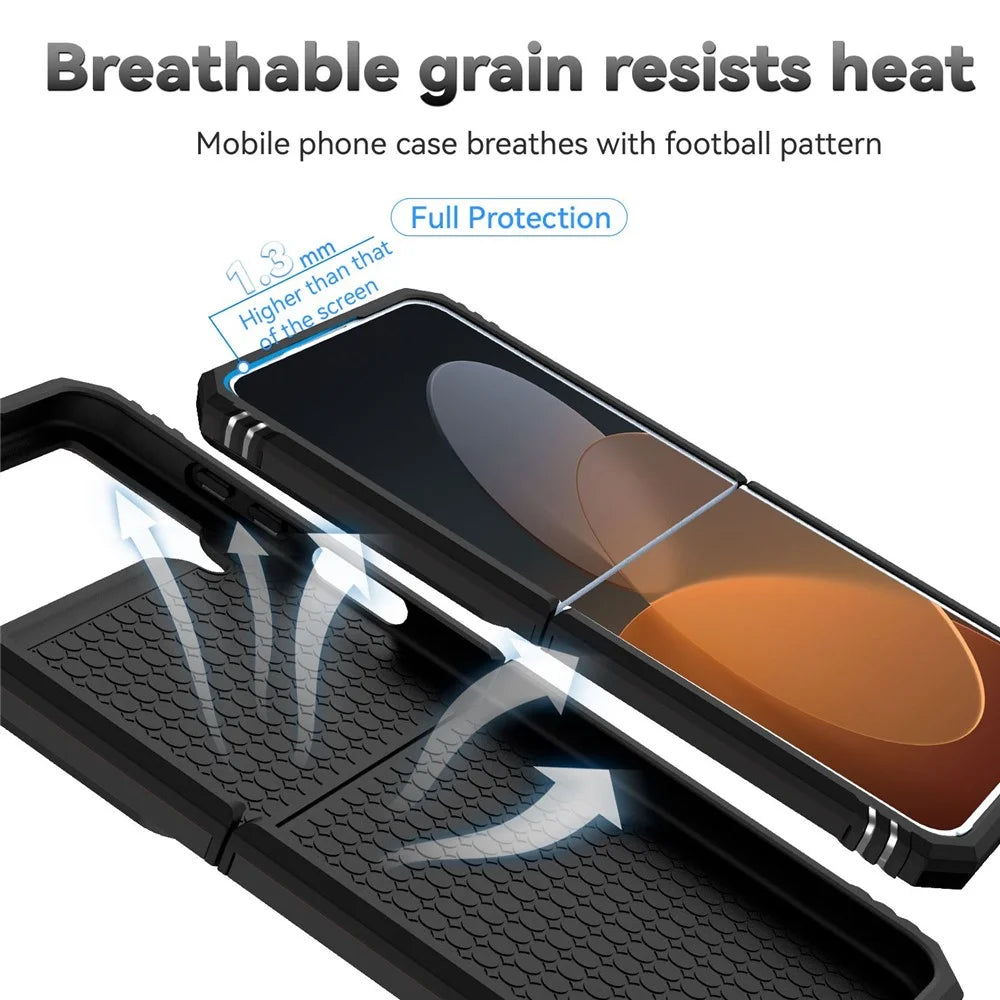 For Samsung Galaxy Z Flip4 5G Slide Camera Protector Phone Case Ring Holder Kickstand PC + TPU Hybrid Cover - Black - 4