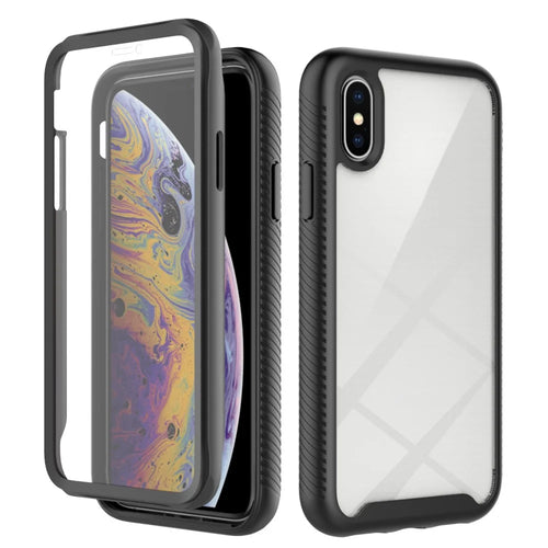 For iPhone XS Max 6.5 inch Anti-scratch Hard PC + Soft TPU Hybrid Cover Anti-drop Phone Case with PET Screen Protector - Black - 1
